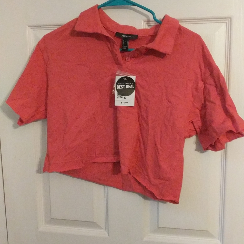 Pink crop top button up forever 21